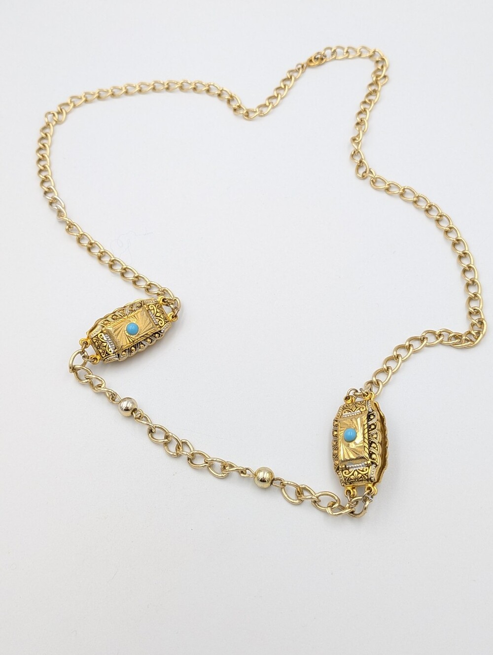 Vintage mid century damascene gold tone Spain chain necklace